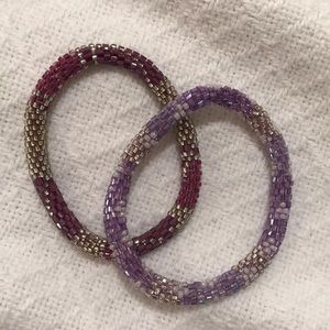 Purple + Gold Beaded Bracelets